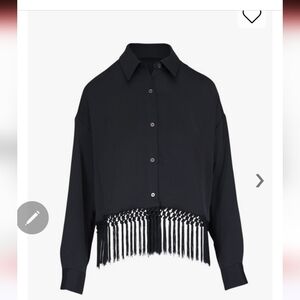 LELA ROSE Black Fringe Hem Shirt
